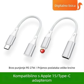Digital Fox dvostrani punjački adaptor Lightning na USB-C za iPhone 15, Lightning ženski priključak na USB-C muški utikač