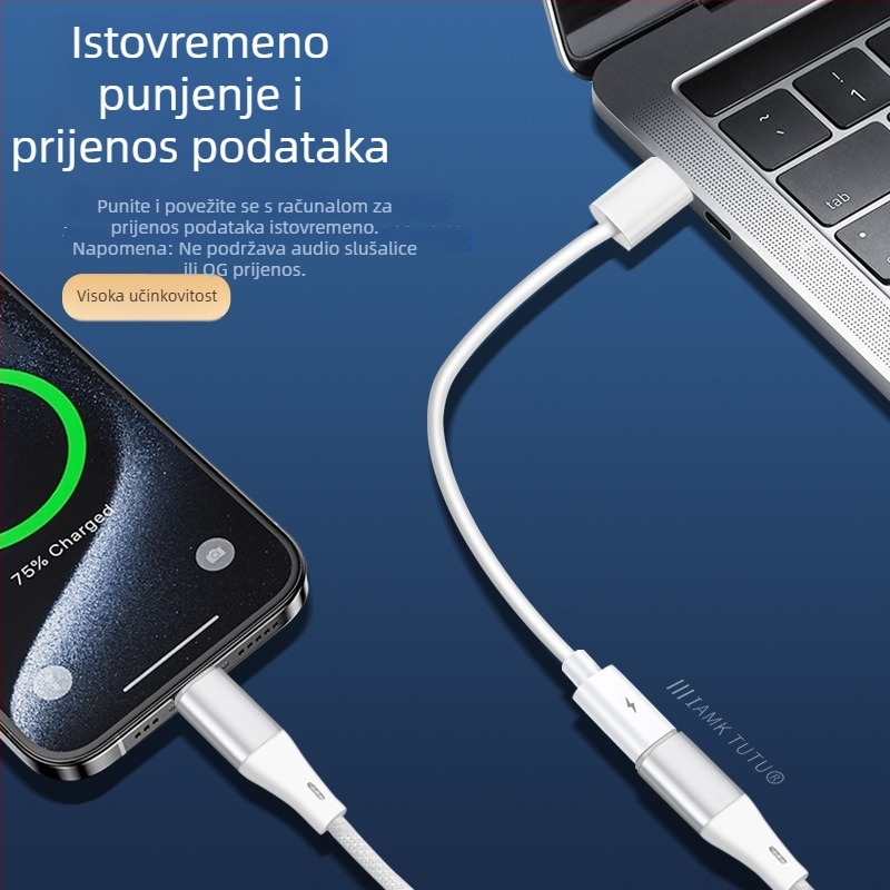 Digital Fox dvostrani punjački adaptor Lightning na USB-C za iPhone 15, Lightning ženski priključak na USB-C muški utikač