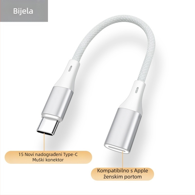 Digital Fox dvostrani punjački adaptor Lightning na USB-C za iPhone 15, Lightning ženski priključak na USB-C muški utikač