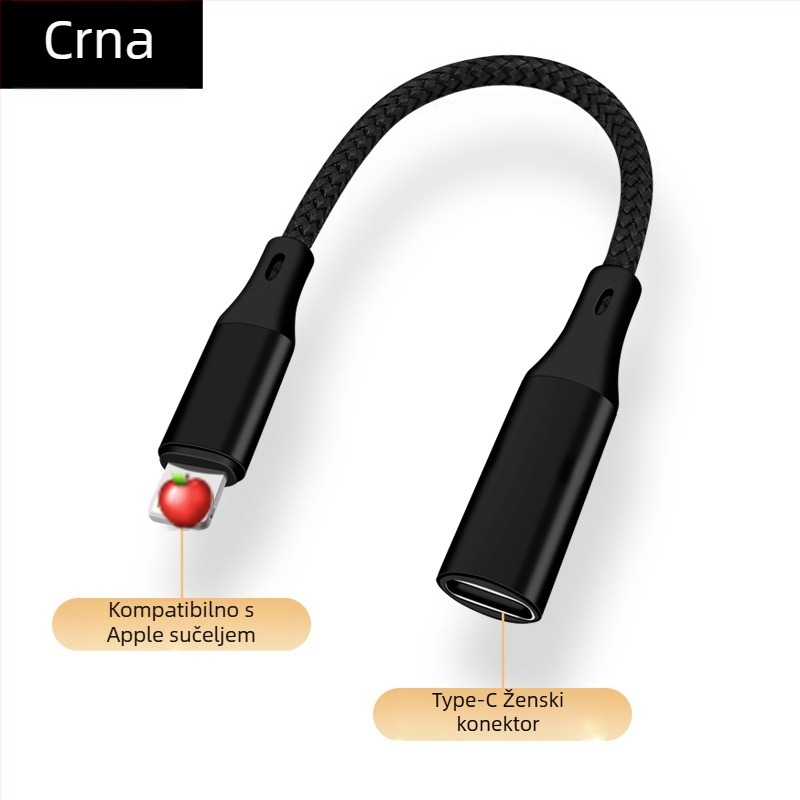 Digital Fox dvostrani punjački adaptor Lightning na USB-C za iPhone 15, Lightning ženski priključak na USB-C muški utikač