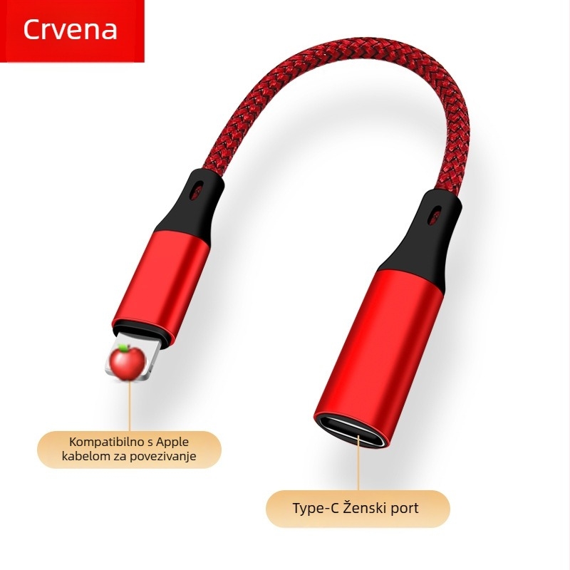 Digital Fox dvostrani punjački adaptor Lightning na USB-C za iPhone 15, Lightning ženski priključak na USB-C muški utikač