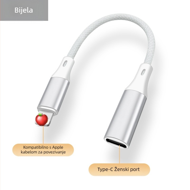Digital Fox dvostrani punjački adaptor Lightning na USB-C za iPhone 15, Lightning ženski priključak na USB-C muški utikač