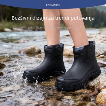 Muške kratke kišne čizme, višestruke namjene, moderne i ležernog stila, protuklizne i otporne na habanje; gornji dio PVC, đon od gume, niski peta 1–3 cm, pogodna za sva četiri godišnja doba