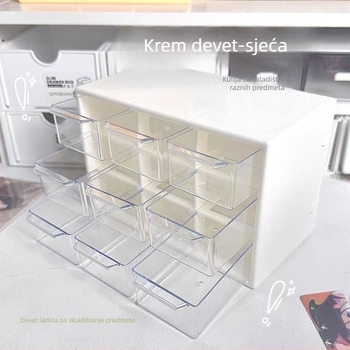 Akrilna kutija za skladištenje s ladicama, šest pretinuta, kapacitet 1 L, moderan minimalistički stil, stolni organizator.