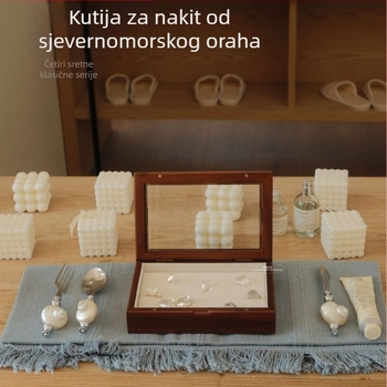 Kutija za nakit od orahovog drveta sa staklenim poklopcem – Sixi Wood Industry