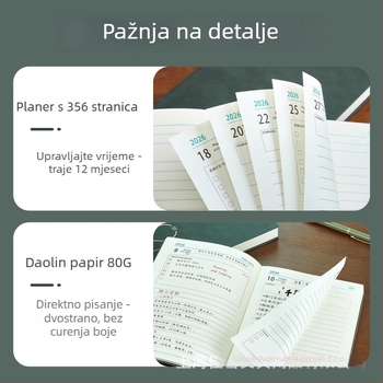 Planer za upravljanje vremenom, dan na dan - 2026 planer, PU korica, univerzalno povezivanje, 300–400 stranica, stil bilježnice 587294812