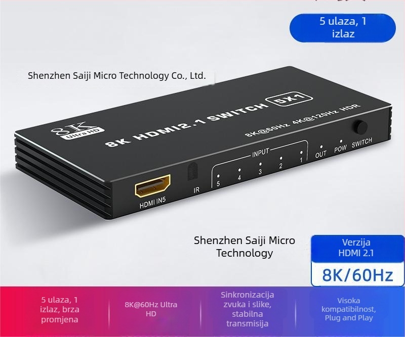 HDMI prekidač 3/4/5 ulaza na 1 izlaz, verzija 2.1, podržava 8K/4K120, model 16X01, Seki Micro