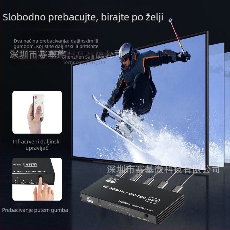 HDMI prekidač 3/4/5 ulaza na 1 izlaz, verzija 2.1, podržava 8K/4K120, model 16X01, Seki Micro