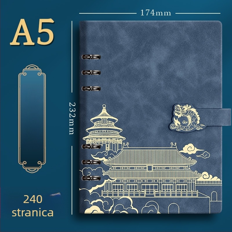 Xiwen bilježnica s PU omotom i binderskim povezom, papir 40 g, više od 100 stranica, kineski stil