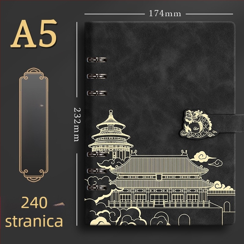 Xiwen bilježnica s PU omotom i binderskim povezom, papir 40 g, više od 100 stranica, kineski stil