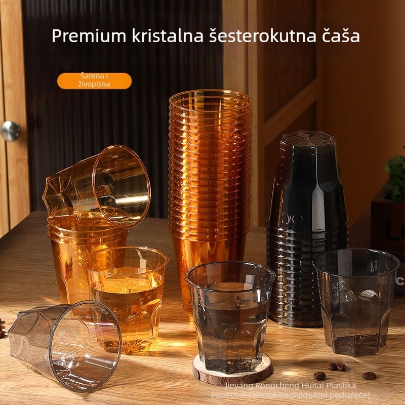 Jednokratna plastična čaša s osmerokutnim uzorom dijamantne sjene, kapacitet 101–200 ml; pogodna za kafiće, hladna pića i milk tea; moguć ispis logotipa; prilagodba; kutija 1000 komada