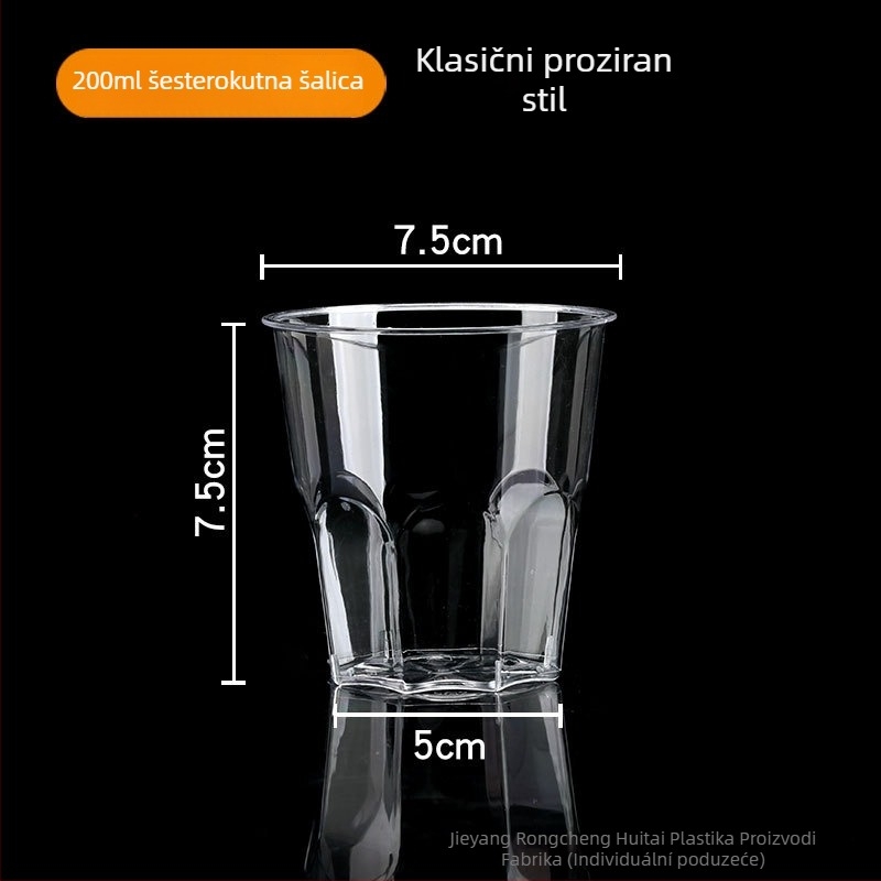 Jednokratna plastična čaša s osmerokutnim uzorom dijamantne sjene, kapacitet 101–200 ml; pogodna za kafiće, hladna pića i milk tea; moguć ispis logotipa; prilagodba; kutija 1000 komada