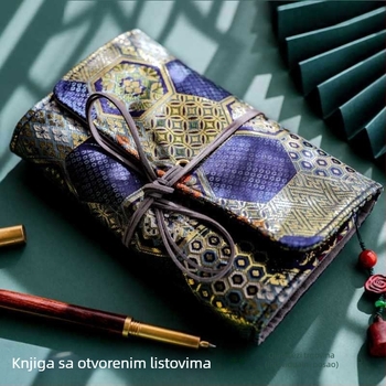 Bilježnica – ručno izrađena; set s listovima na slobodnim listovima; platnena korica; pričvršivanje binder; papir od sirove drvne pulpe, 40 g/m²; retro japanski stil