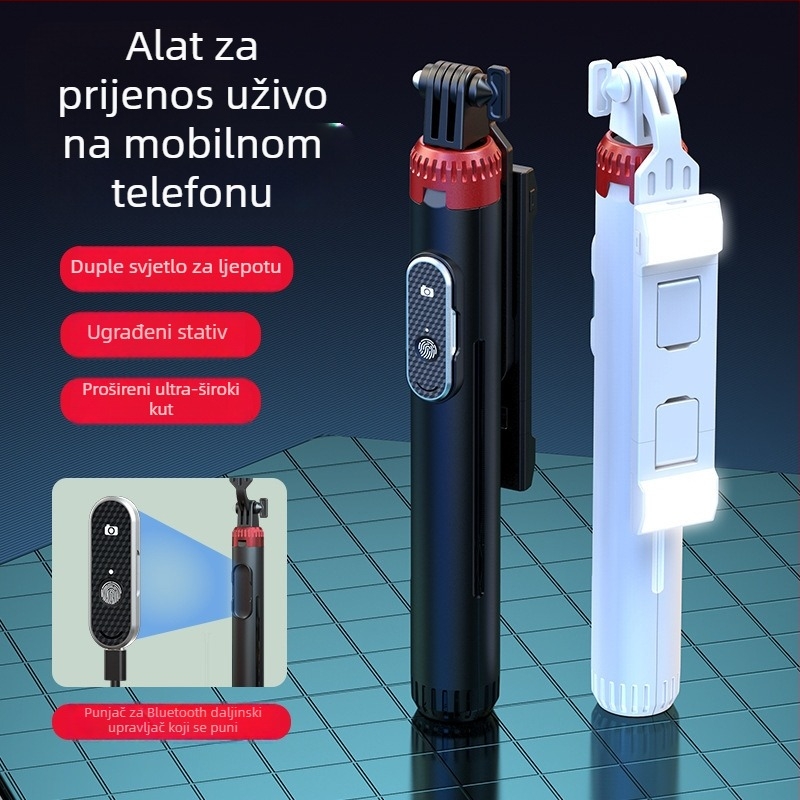 Stativ za telefon za live streaming s Bluetooth daljinskim upravljačem i rasvjetom, model P160, materijal aluminijska legura + ABS, licencirana privatna etiketa, prilagodba dostupna