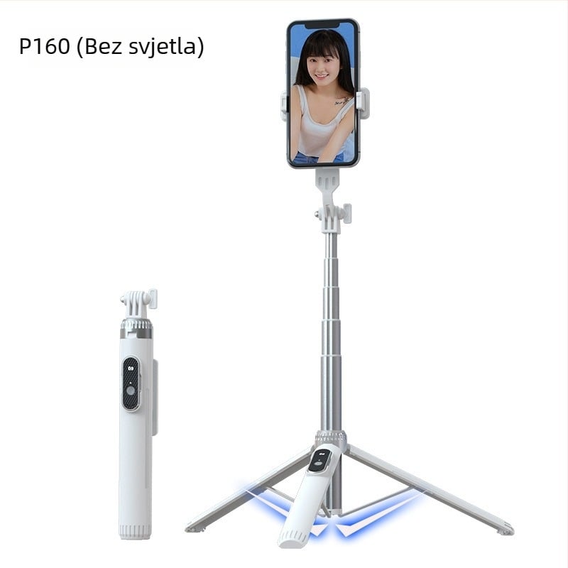 Stativ za telefon za live streaming s Bluetooth daljinskim upravljačem i rasvjetom, model P160, materijal aluminijska legura + ABS, licencirana privatna etiketa, prilagodba dostupna