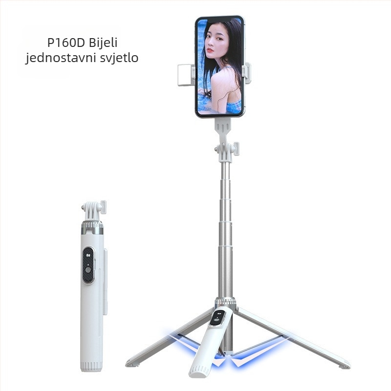 Stativ za telefon za live streaming s Bluetooth daljinskim upravljačem i rasvjetom, model P160, materijal aluminijska legura + ABS, licencirana privatna etiketa, prilagodba dostupna
