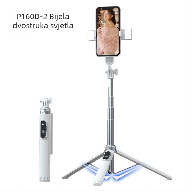 Stativ za telefon za live streaming s Bluetooth daljinskim upravljačem i rasvjetom, model P160, materijal aluminijska legura + ABS, licencirana privatna etiketa, prilagodba dostupna