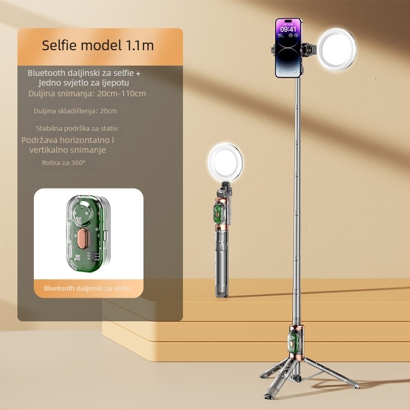 Stabilizator za selfie s antišokom, Bluetoothom, LED osvjetljenjem, daljinskim upravljanjem