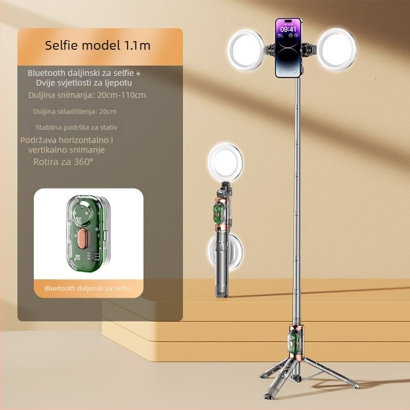 Stabilizator za selfie s antišokom, Bluetoothom, LED osvjetljenjem, daljinskim upravljanjem