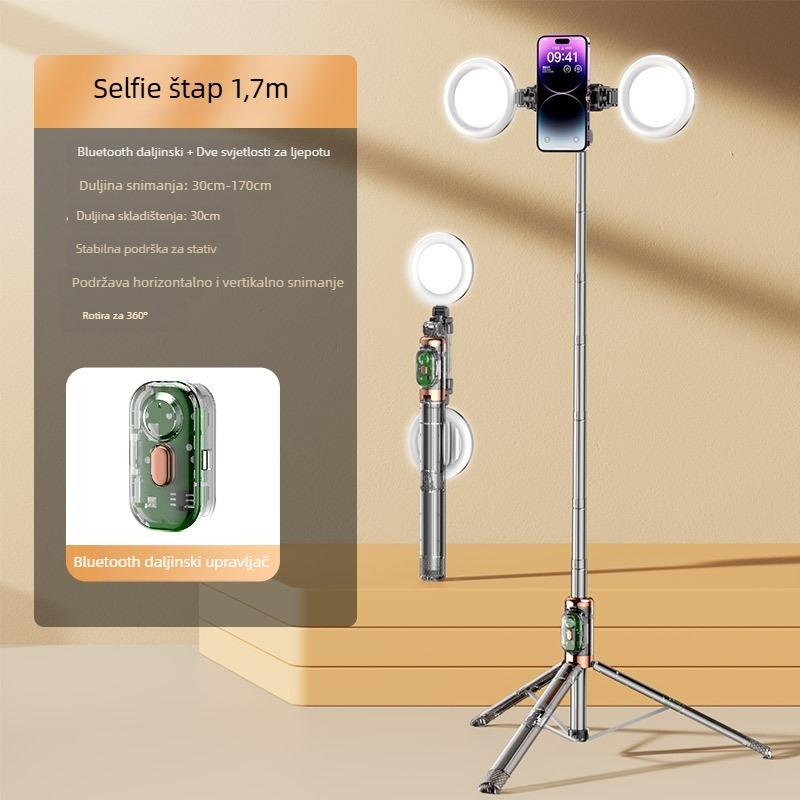 Stabilizator za selfie s antišokom, Bluetoothom, LED osvjetljenjem, daljinskim upravljanjem