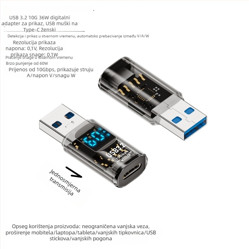 USB digitalni zaslon adapter za prikaz napona, struje i snage – Tanigawa Adapter-usb digital display, univerzalni OTG-kompatibilan