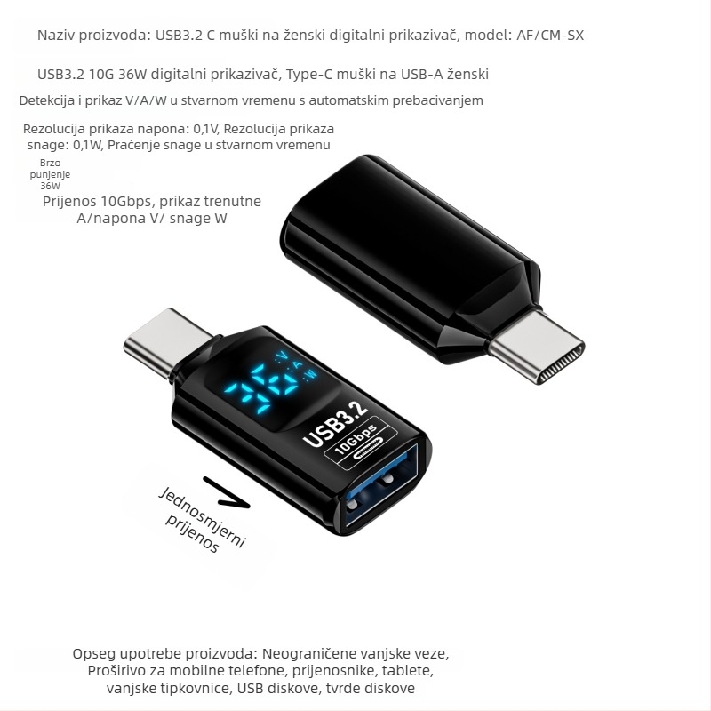 USB digitalni zaslon adapter za prikaz napona, struje i snage – Tanigawa Adapter-usb digital display, univerzalni OTG-kompatibilan