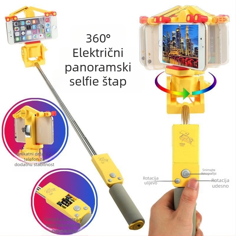 Bluetooth bežični selfie štap s 360° električnom rotacijom, panoramsko snimanje, od nehrđajućeg čelika