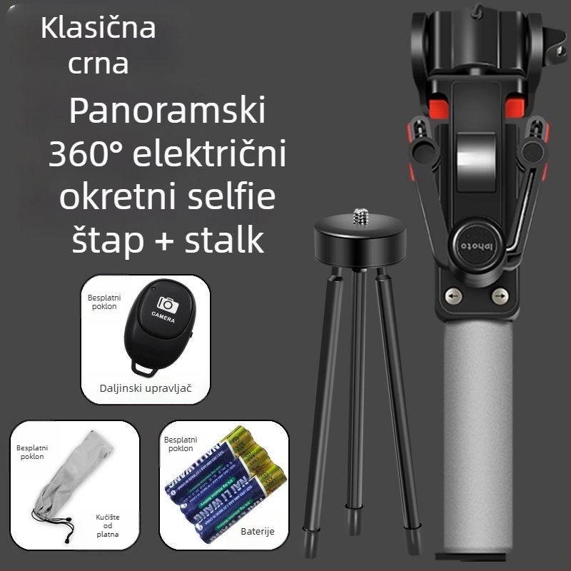 Bluetooth bežični selfie štap s 360° električnom rotacijom, panoramsko snimanje, od nehrđajućeg čelika