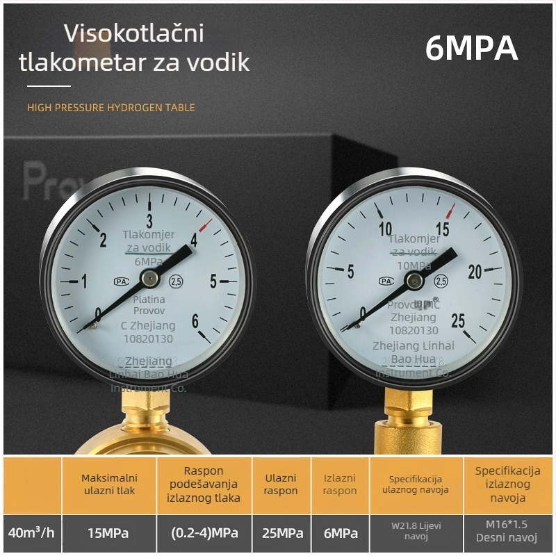 YQD-370 Regulator visokog tlaka dušika, kućište od čistog bakra, navojna spojka, raspon mjerenja 2-4/6