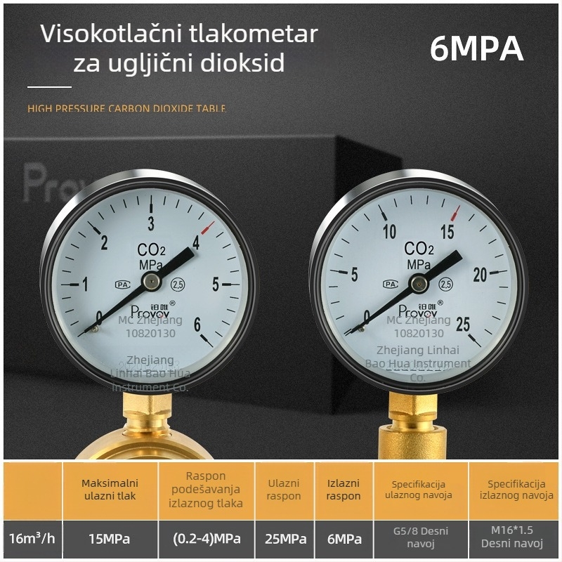 YQD-370 Regulator visokog tlaka dušika, kućište od čistog bakra, navojna spojka, raspon mjerenja 2-4/6