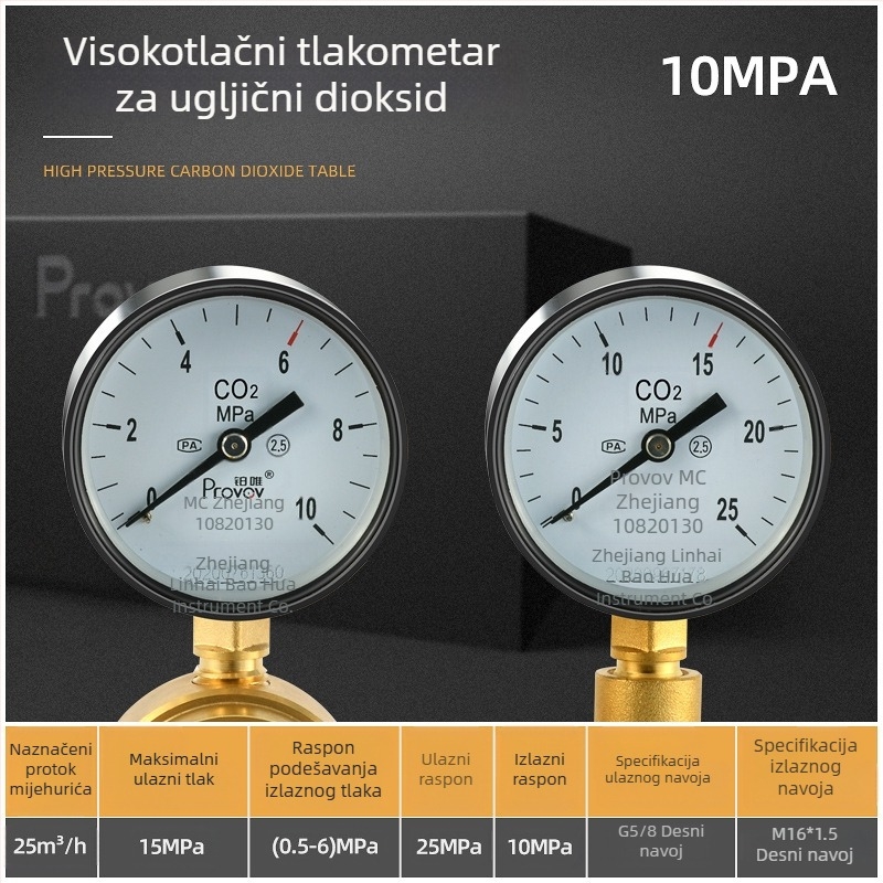 YQD-370 Regulator visokog tlaka dušika, kućište od čistog bakra, navojna spojka, raspon mjerenja 2-4/6