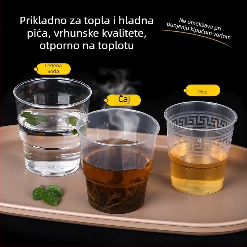 Jednokratne PS čaše, avijacijskog stila, okrugli oblik, kapacitet 30–480 ml, moguć ispis logotipa, mikrovalna pećnica nije pogodna