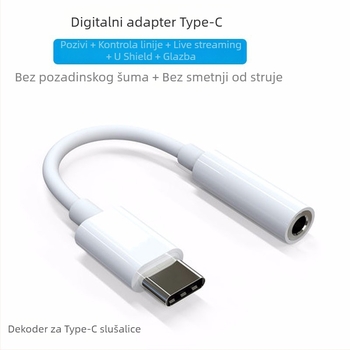 Type-C slušni adapter 3,5 mm na USB-C, model A, kompatibilan s Apple uređajima