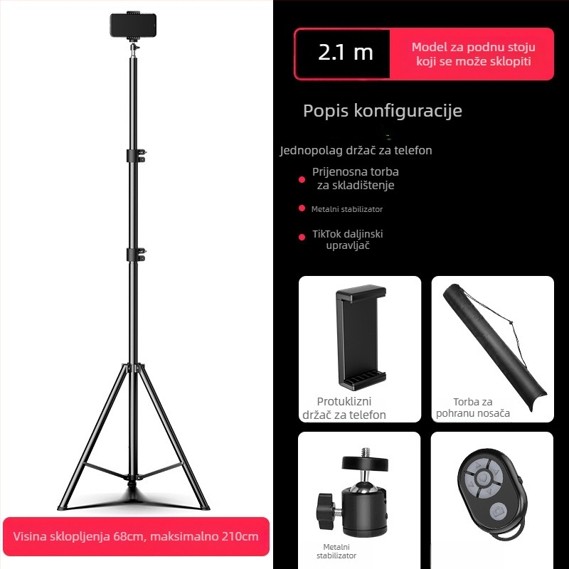 Stativ za mobitel za live streaming s Bluetooth daljinskim upravljačem, tijelo od legure, univerzalni dizajn