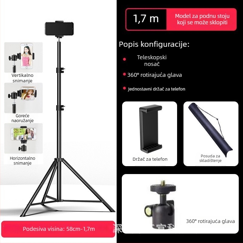 Stativ za mobitel za live streaming s Bluetooth daljinskim upravljačem, tijelo od legure, univerzalni dizajn