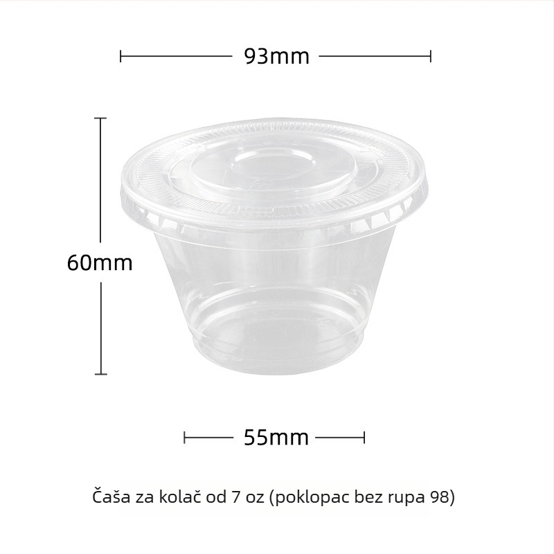 Jednokratna U-oblik desert čašica, proziran PET plast, kapacitet 401–500 ml, mogućnost prilagodbe obrade