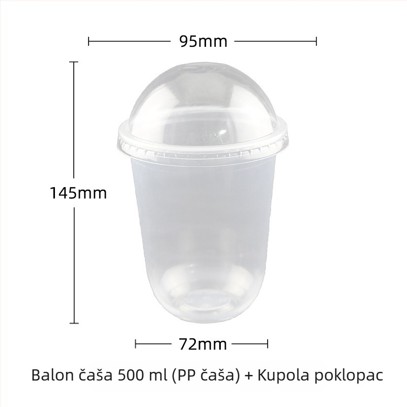 Jednokratna U-oblik desert čašica, proziran PET plast, kapacitet 401–500 ml, mogućnost prilagodbe obrade