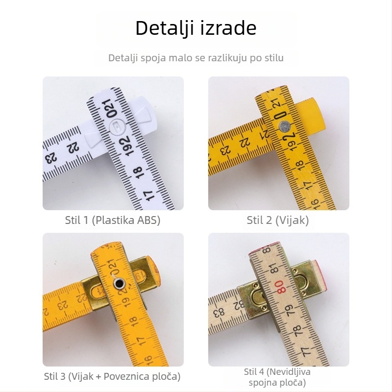 QITE Drvena sklopiva pravila, nepravilnog oblika, dvostruka metrička skala, centimetarsko pravilo, neto težina 105 g