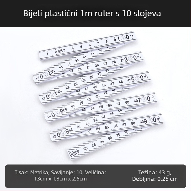 QITE Drvena sklopiva pravila, nepravilnog oblika, dvostruka metrička skala, centimetarsko pravilo, neto težina 105 g