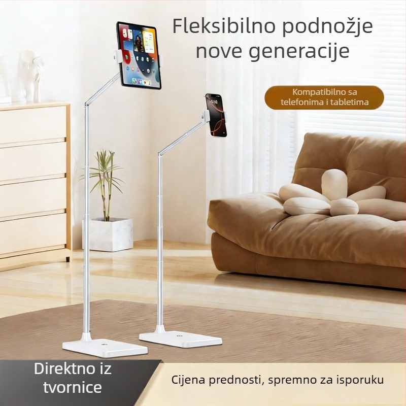Podna držač za telefone i tablete s podesivom visinom i duljinom ramena – univerzalno, legura + ABS