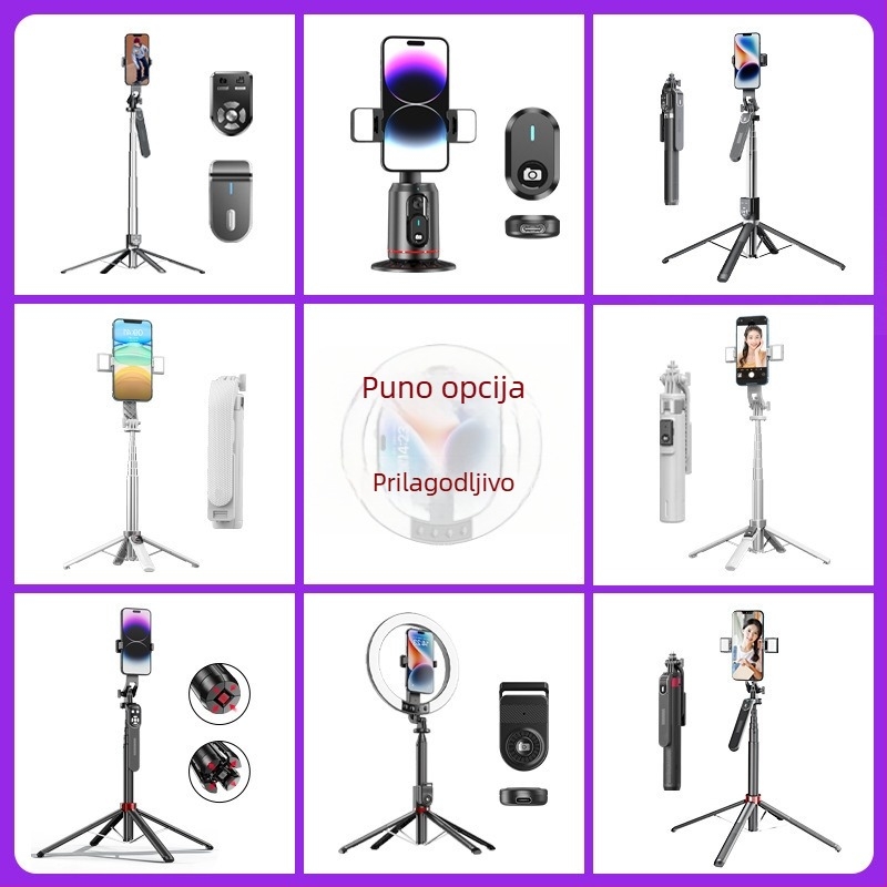 P09 Mini Stativ za telefon od aluminijske legure + nehrđajući čelik, s osvjetljenjem i Bluetooth selfie štapi, Prijenosni stalak za livestream