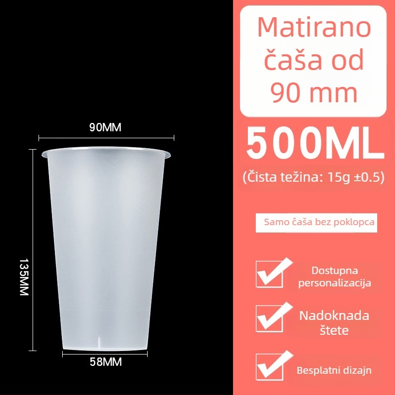 Jednokratna plastična čaša za mliječni čaj s poklopcem, PP, kapacitet 360–700 ml, ovalni oblik, prilagodljivo tiskanje