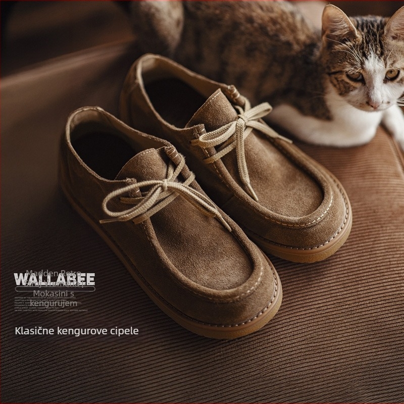 Muške kožne loafers cipele u retro casual stilu, s prednjim vezivanjem, gumena potplata, jesen