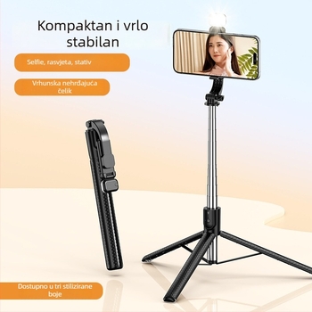Selfie štap s integriranim tripodom u obliku kišobrana i rasvjetom, Bluetooth daljinski (10 m), Anti-Shake