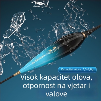 Vertikalna pluta svijetli i mijenja boju pri zagrizu — debela, visoka vidljivost danju i noću, dugi zabačaji, kompozitni materijal