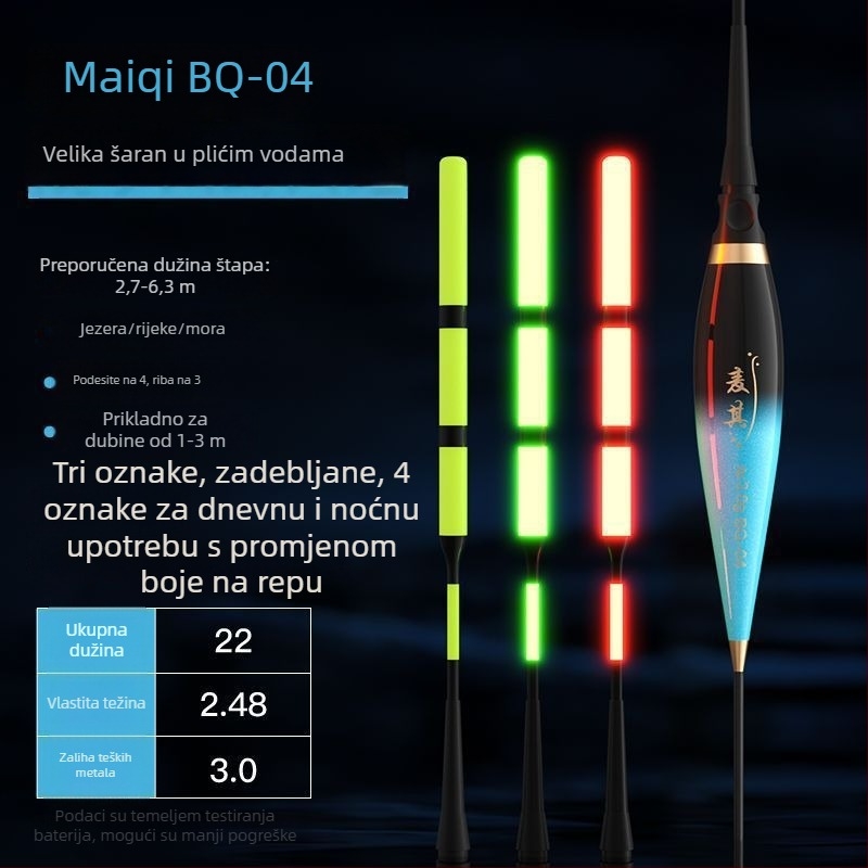 Vertikalna pluta svijetli i mijenja boju pri zagrizu — debela, visoka vidljivost danju i noću, dugi zabačaji, kompozitni materijal