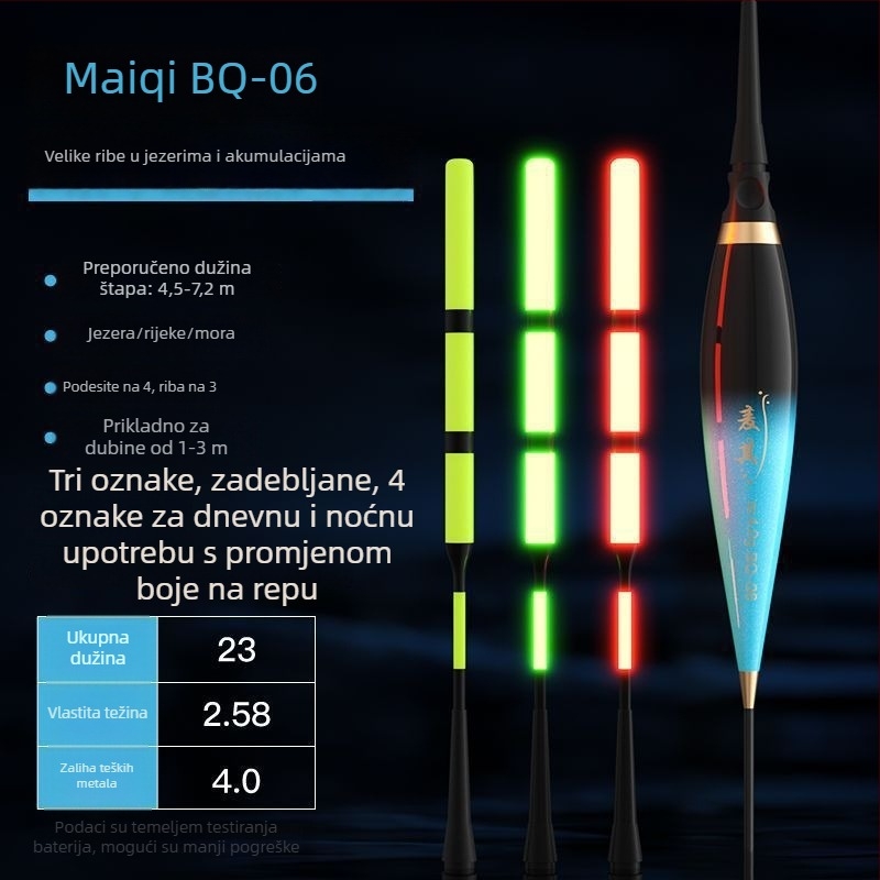 Vertikalna pluta svijetli i mijenja boju pri zagrizu — debela, visoka vidljivost danju i noću, dugi zabačaji, kompozitni materijal