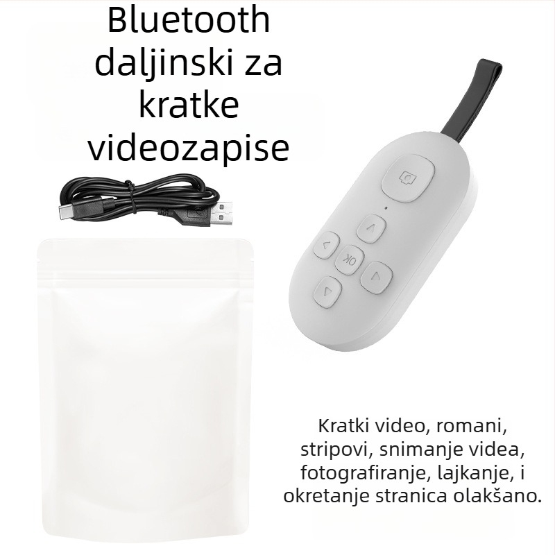 Bluetooth daljinski upravljač s pomakom stranica i selfie jednim pritiskom — DY08, 200mAh, USB-C, domet 15 m, mat ABS, Android/iOS kompatibilan