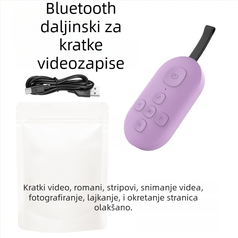 Bluetooth daljinski upravljač s pomakom stranica i selfie jednim pritiskom — DY08, 200mAh, USB-C, domet 15 m, mat ABS, Android/iOS kompatibilan