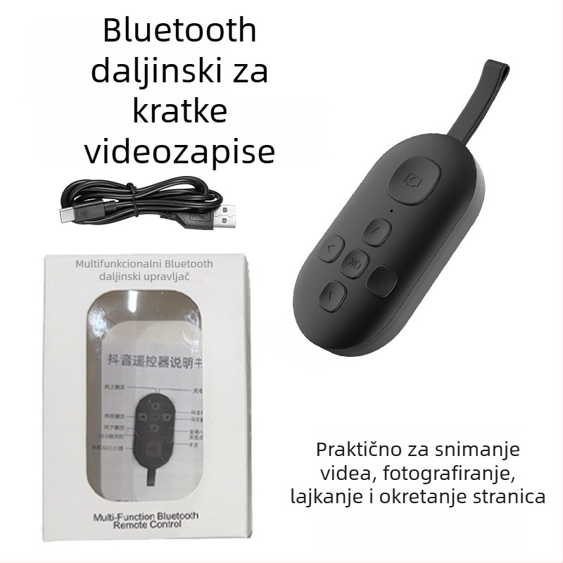 Bluetooth daljinski upravljač s pomakom stranica i selfie jednim pritiskom — DY08, 200mAh, USB-C, domet 15 m, mat ABS, Android/iOS kompatibilan